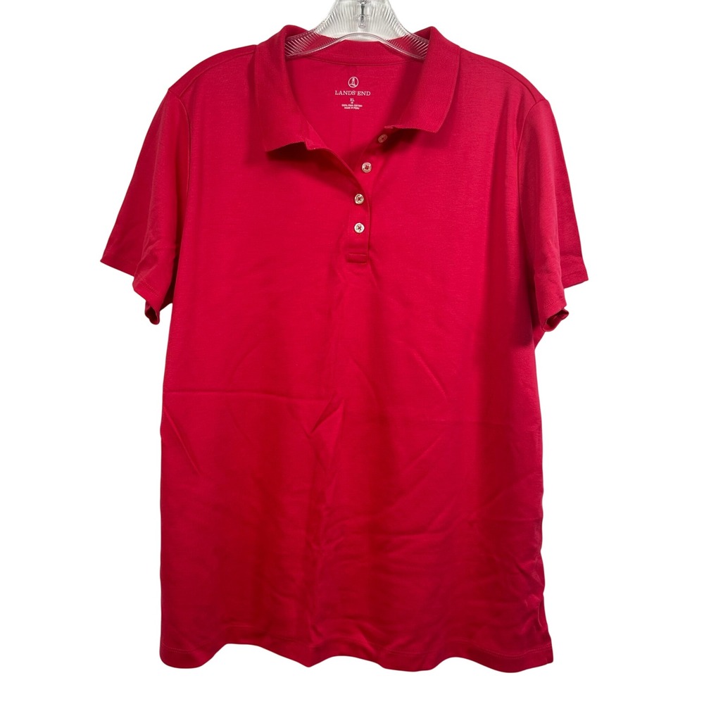Lands End Pink Pima Cotton Short Sleeve Polo Shirt Womens XL 18
